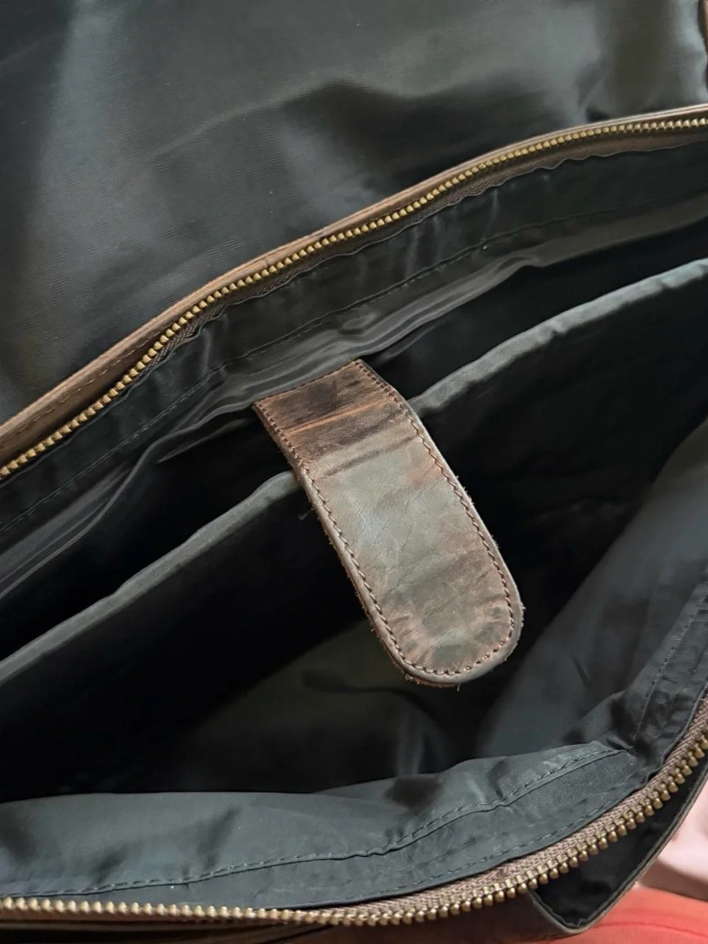 Vintage Briefcase Bag Brown Distressed Leather Preppy Academia Professor Brass